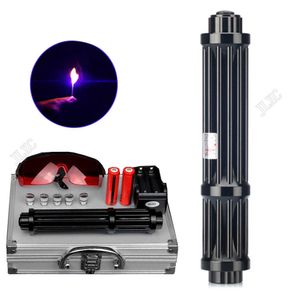 Flashlights Torches Powerful Laser Pointer Pen Hunting Flashlight 450nm High Power Blue Light Adjustable Beam Burning Match 5 Modes With Charger 0109