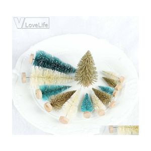 Juldekorationer 10st mini DIY TREE 6.5CM FAKE PINE SISAL BASKBURST Vit Santa Snow Frost House Decor Drop Delivery Home G Dhywb