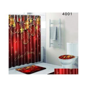 Bath Mats Christmas Shower Curtain Set With Mat Seat Er Polyester Waterproof Non Slip Drop Delivery Home Garden Bathroom Accessories Dh2Wm