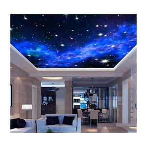 Papéis de Parede Interior Teto 3D Via Láctea Estrelas Anel de Parede Personalizado P O Mural Papel de Parede Sala de Estar Quarto Sofá Fundo Drop Delive Dh8Ra