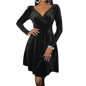 Casual Dresses Formal Dress Party Solid Color V Neck Lady Sexy Commute Mini For Wedding Black Women Year 2023 Autumn