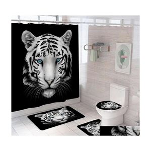 Duschgardiner tiger leopard djur tryck gardin set polyester i badrum badmatta mattor toalettmatta heminredning leverera dhzqn