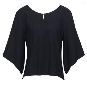 Damenblusen Damen-Pullover aus Leinen und Baumwolle mit kurzen Ärmeln, lockere schwarze romantische Bluse, maßgeschneiderte Kleidung