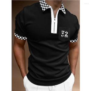 Herren Polos Frühling und Sommer Reißverschluss Farbblockshirt Herren T-Shirt POLO