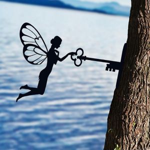 Trädgårdsdekorationer Metal Fairy Silhouette Hanging Branch Ornament Tree Wall Art For Outdoor Backyard Decorgarder
