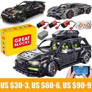 Blockerar teknisk app fjärrkontroll T5023 RS6 Moter Power Bricks Building Estate Car Gift Toys for Children MOC Set Assembling 230111