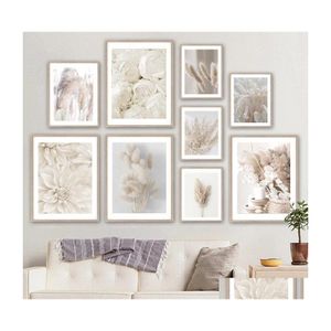 Dipinti Canna beige Fiori secchi Pittura su tela Poster e stampe Immagine di arte della parete Decorazione moderna del soggiorno Drop Delivery Ho Dhi1M