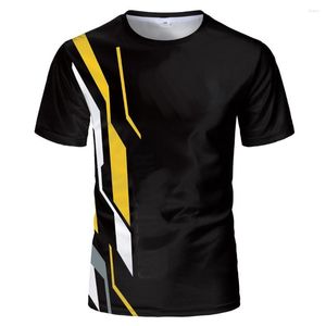 Camisetas masculinas de verão Moda fina amarela e preta Comparação de cores respiráveis ​​tridimensionais 3d listrado tamanho casual de tamanho casual camiseta