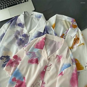 Bluzki damskie 2023 Letnia koszula bluzki dla kobiet atrament kwiatowy malowanie krótkiego rękawu V Szyjka swobodna dama koszule