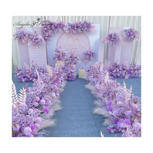 Flores decorativas grinaldas de flores artificiais roxas Maredwalk Road Table Layout Party Part Wall Drop De Dh918