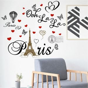 Adesivos de parede paris eiffel torre decalques decoração de casa adesivo amor borboletas mural de arte para quarto decoração da sala de estar