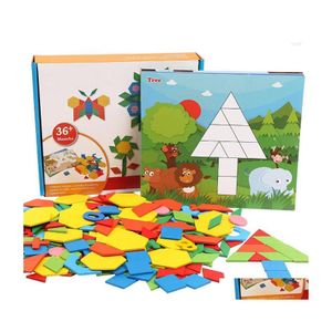 Obrazy 250 sztuk koloru Zmieniono DIY Jigsaw Puzzle Toys Baby Montessori drewniana edukacja edukacyjna dla dzieci upuszcza dostawa do domu dhtnw