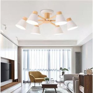 Ceiling Lights Log Living Room Chandelier E27 Modern Minimalist Bedroom Study Lamp Rotating Light Restaurant Kitchen Solid Wood