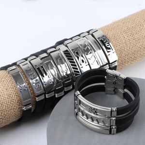 Bangle 10/20st/Lot grossist mode rostfritt stål armband för män punk stil silikon läder armband smycken fest gåvor
