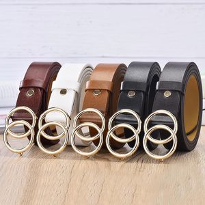 Bältesdesigner's Leatherhigh Quality Belt Fashion Alloy Double Ring Circle Buckle Girl Jeans Dress Wild