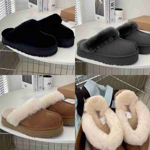 Kvinnor Australien skrapar päls tofflor kastanj svart träkol plattform fårskinn mocka shearling glider päls fluff sandal plus liten stor