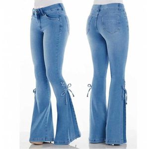 Taglie più taglie xs-4xl donne jeans a metà vita allaccia su jeans designer stretch jeans ladies pantaloni svasati 3 col 551