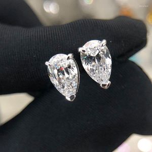 Stud Earrings 925 Sterling Silver Sparking Waterdrop Zircon Pear Shape For Women Top Quality Wedding Bride Jewelry Gift