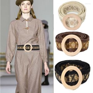 Bälten 2023 Fashion Round Woven Wood Buckle Ladies Casual Wild Decoration Female Belt Pants BG-1506