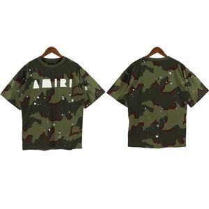 Męskie koszulki projektant kamuflaż okrągły dekolt z krótkim rękawem męski damski Tshirt luźny trend ręcznie malowany hip-hopowy top bluza dla miłośników S-XL