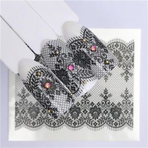 FALSE NAILS 1PCS SEXY Black Lace Flower Nail Tips Fan Transparent vit Fake Manicure Art Practice Designverktyg