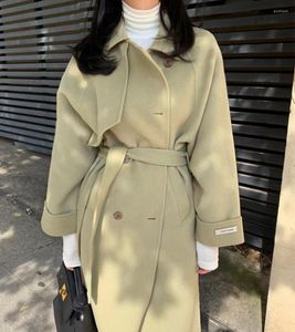 Kobiety Down 2023 Vintage Long Rleeve Belted dwustronny prawdziwy wełniany płaszcz dla kobiet hurtowych