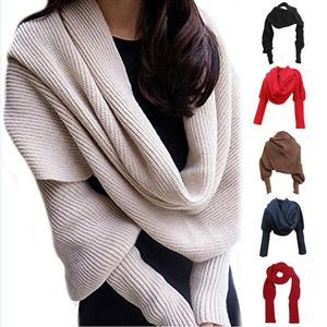 Scarves Women Knitted Scarf With Sleeves Wrap Warm Lady Sweater Tops Long Sleeve For Ladies Shawls