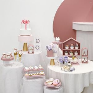 Feestelijke Benodigdheden SWEETGO Taartstandaards Set 7-delig Houten Bord Cupcake Muffinbakken Servies Woondecoratie Opbergrekken Baby Meisje Dessert