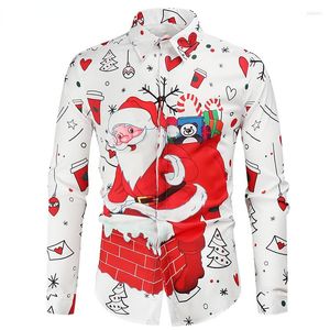 Men's Casual Shirts Funny Men's Christmas Shirt Dress Snowflakes Printed Year Party Men Male Long Sleeved Harajuku Blouse Tops 4XL