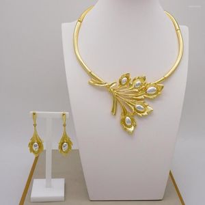 Necklace Earrings Set Fine Dubai Gold Color Women Necklaces Jewellery Wedding Jewelry For Bridal Party Gift