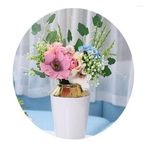 Decoratieve bloemen 38 cm Blue Silk Peony Hydrangea Mix kunstmatige boeket feest nep voor huis bruiloft decoratie bloem