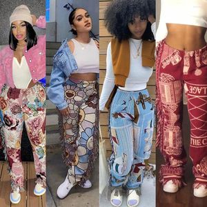 Women's Pants Autumn Tassel Long Back With Pockets Women Flannel Y2k Clothes Fashion Print Trousers Winter Streetwear Lightweight