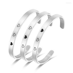 Bangle Fashion White 6MM Stainless Steel Open Bracelet For Women Carved Heart Pattern Simple Couple Trinket