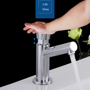 Bathroom Sink Faucets Touch Press Basin Washbasin Faucet Time Delay Auto Self Closing Cold Water Toilet Saving Tap 230111
