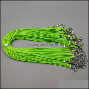 Cord Wire Wholesale Fashion 2Mm Wax Leather Necklace 45Cm Green Color Lobster Clasp Rope Chain Jewelry Accessories 100Pcs/Lot Drop Dhq34