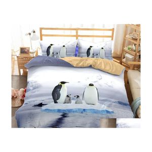 S￤ngkl￤der s￤tter 3D Penguin Set Cute Cartoon Printing duvet er med ￶rngott tvilling flfl drottning king size droppleverans hem tr￤dg￥rd textil dh0vw