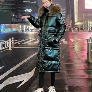 Women's Down Parkas Winter Coat Parka Large Fur Collar Shiny Padded Jacket Warmth Wholesale Plus Size Loose Fashion 230111