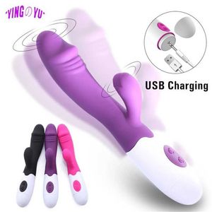 Massageador de brinquedos sexuais USB recarregável 30 velocidade G Spot Spot Rabbit Vibrator Dildo Brinquedos sexuais eróticos para mulheres Massageador de clitóris vaginal masturbador feminino