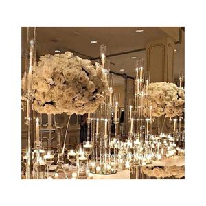 Dekoracja imprezy Crystal Clear Candelabra Wedding Centerpieces 8 Ramion Acryl Candle Holder do Tabela 1416 Dostawa dostawa do domu Dhltp