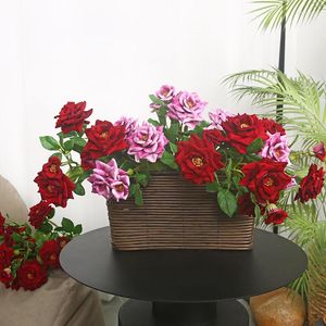 Decorative Flowers Chinese Rose Simulation Flower High Quality Silk Home Decoration Dining Table Porch Wedding Decorations 3D