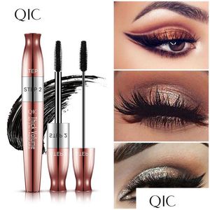 Mascara Qic 4D Black Fiber Thick Volume Cring Lengthening Rose Plating Non Smudge Natural Looking Coloris Gold Cosmetic Eyes Drop De Dhs8F