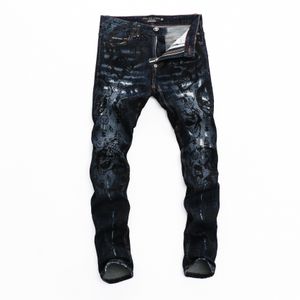 Herren Jeans Schwarze Menautumn- und Winter-Tintenspray Lässige Four Seasons Leichter passender Buchstaben Drucken gerade Hose Nachtclub Style Hip-Hop Denim Hosen