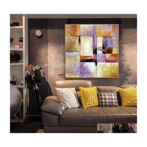 Gemälde Arthyx Handgemaltes abstraktes Farbstück-Gitter-Ölgemälde auf Leinwand Moderne Kunst-Wandbild für Wohnzimmer Home Decorati Dh2NZ