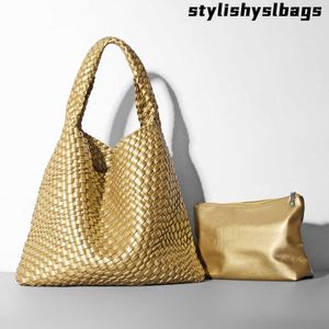 Shoulder Bags Golden Hobos For Women Knitting Handbags And Purses Soft Vegan Leather Designer Female Shoulder Bag High-Capacity Tote Bags 011123H