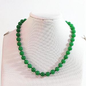 Łańcuchy Malaysia Chalcedony Stone Green Jades Okrągłe koraliki 6 mm 8 mm 10 mm 12 mm 14 mm łańcuch łańcucha damska biżuteria 18 -calowa B727