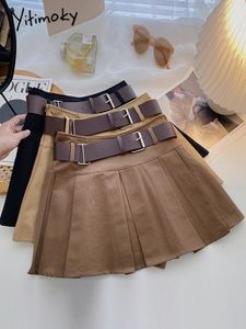 Skirts Yitimoky Pleated for Women Mini Y2k Summer Sashes Korean Fashion Clothing Harajuku Black High Waist Casual Elegant 230110