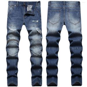 Мужские джинсы мужская разорванная зимняя тенденция колена на молнии