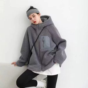 Herrtröjor tröjor Deeptown Kvinnor dragkedja hoodie förtjockar lamm ull bf style streetwear tröja bomull vadderade rockar baggy par varm vinter 230111