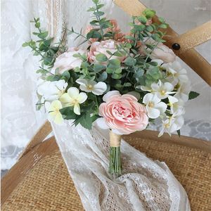 Decorative Flowers Artificial Simple Bouquet Rose Silk Cloth High End Wedding Party Bride Home Table Plant Decoration Single Branch