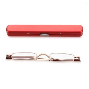 Güneş gözlüğü hafif yaşlı metal çerçeve mini taşınabilir okuma gözlükleri reçine lens görme gözlük